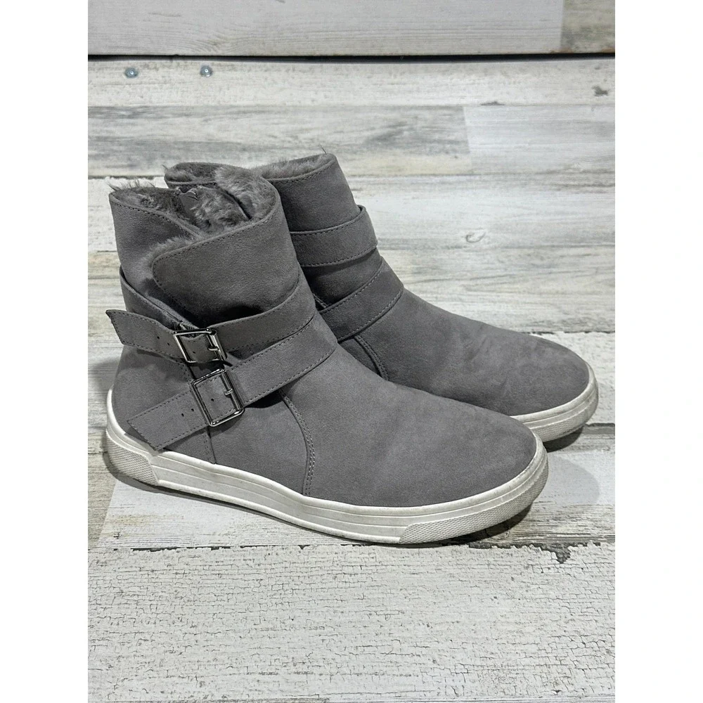 Target Cat‎ & Jack Boots Girls 5 Gray Faux Fur Moto Sneaker Boots